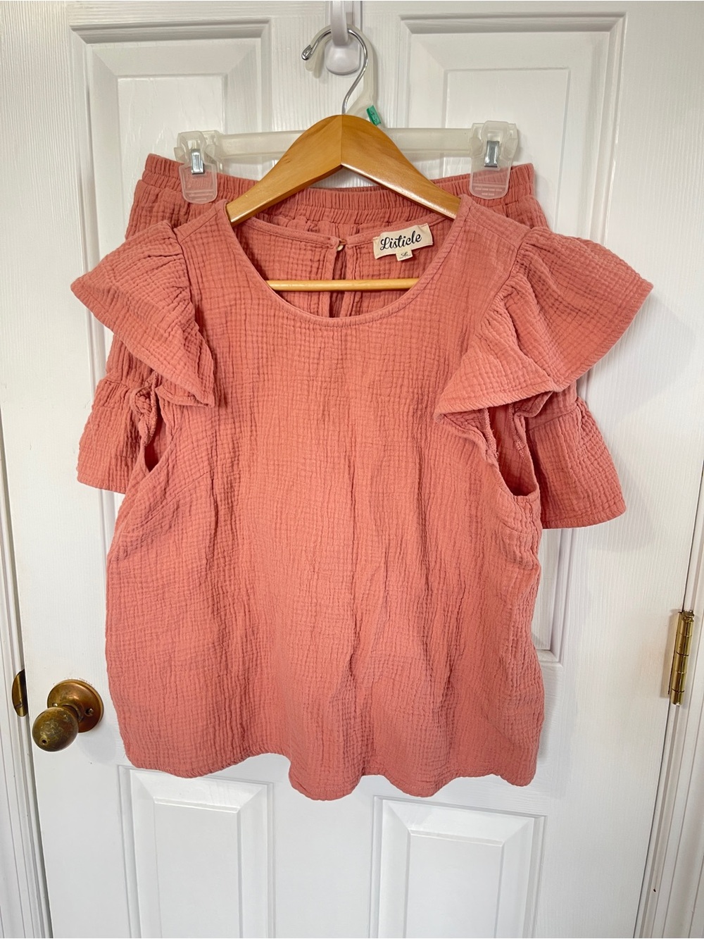 Listicle Waffle  Short Set Large Loungewear Coordinates Womens Salmon